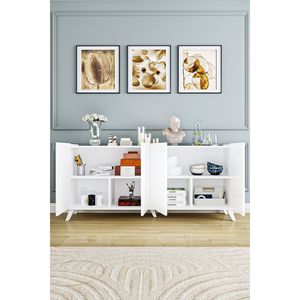 Modern Luxury 4-Door Wood Console Table 180cm Wide <b>TV</b> <b>Stand</b> Minimalist Storage Cabinet Convertible Design MDF <b>White</b> Accent - Product Image 2