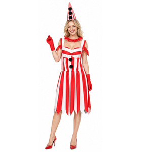 Disfraz de Payaso a Rayas Rojo y Blanco para Mujer, Vestido de Halloween con Sombrero, Traje de Fiesta de Circo - Product Image 3