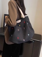 Sac fourre-tout en toile grande capacité pour femme, nouvelle collection 2026, sac à main tendance brodé avec lettres, sac à bandoulière frais et simple pour étudiante