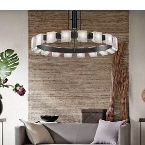 Lustre moderne en marbre, lampe suspendue ronde à LED pour salon, hôtel, luminaire d'intérieur, base d'ampoule E27 - Product Image 3