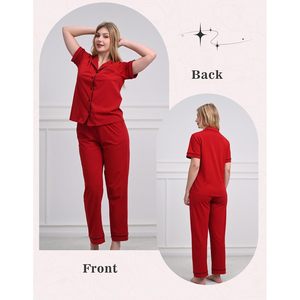 Ensemble de pyjama en coton pour femme, manches courtes, boutonné, 2 pièces, vêtements de détente, vêtements de nuit, vêtements de détente en coton et bambou pour femme - Product Image 2