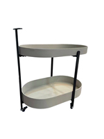 Table basse ovale moderne et durable à 2 niveaux avec cadre en fer, chariot roulant à roulettes, chariot de rangement mobile pour cuisine/bureau, meubles de maison