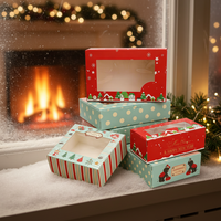 Boîtes en papier pour pâtisserie avec fenêtre transparente, boîtes à biscuits, boîtes à bonbons, sacs à pâtisserie, outils pour gâteaux, boîte en papier pour cadeaux de fête de Noël