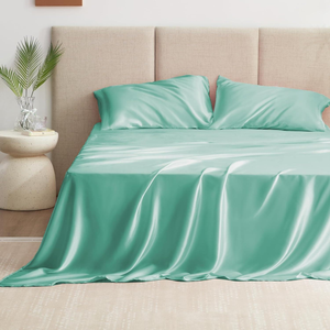 Parure de draps de luxe en satin de soie 100% pour lit King Size, 400 fils, toucher soyeux, poches profondes, <span class=keywords><strong>1</strong></span> <span class=keywords><strong>drap</strong></span> plat, <span class=keywords><strong>1</strong></span> <span class=keywords><strong>drap</strong></span>-<span class=keywords><strong>housse</strong></span>, 2 taies d'oreiller - Product Image 2