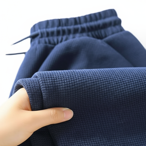 กางเกงลำลองเอวสูงสำหรับผู้ชาย, กางเกงลำลองวาฟเฟิลแบบมีเชือกผูกเอวขนาดกลางทรงหลวมขนาดใหญ่สำหรับฤดูใบไม้ร่วงและฤดูหนาว - Product Image 1