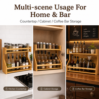 Étagère à épices en bambou à 2 niveaux de qualité supérieure pour comptoir de cuisine, étagère à condiments double couche pour armoire et rangement de bar à café