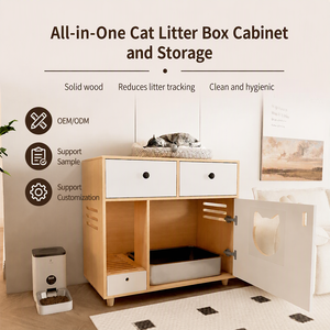 Meuble de toilette pour chat en <span class=keywords><strong>bois</strong></span> avec tiroirs de rangement, anti-fuite, fabrication OEM ODM, vente en gros - Product Image 1