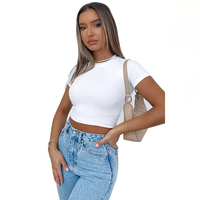 T-shirt à manches courtes pour femme, haut court, blanc, coupe Slim, Logo personnalisé, bon marché, vente en gros, Offre Spéciale
