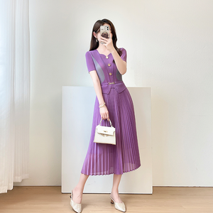 Abito estivo da donna elegante a pieghe personalizzato di grandi dimensioni con motivo floreale di colore Midi abbinamento abito Casual naturale diretto fabbrica - Product Image 2