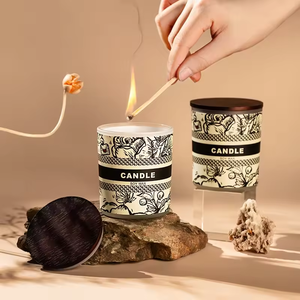 Etiquetas personalizadas, taza de vidrio ámbar, tapa de Metal, vela perfumada de cera de soja con tapa de madera para decoración del hogar - Product Image 3