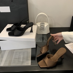 Mules à talons aiguilles en soie de 8 cm pour femmes, style simple, sandales d'été confortables pour l'extérieur, chaussures de soirée pour dames - Product Image 6