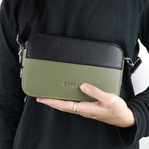 Sac bandoulière homme petit format, ensemble double pochette, en cuir PU color block, avec sangle réglable, pour usage quotidien et voyage, OEM ODM, vente en gros - Product Image 5