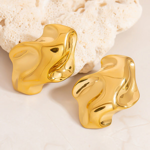 <b>Titanium</b> Steel <b>Stud</b> Earrings Geometric Irregular Fashion High-End Jewelry 18K Gold Non-Fading European American Style - Product Image 4