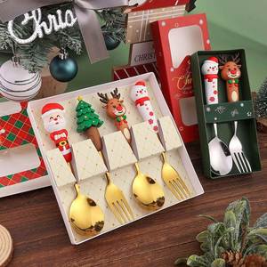 Customized logo Cute Christmas Commemorative Stainless Steel Fork and Spoon Cutlery Gift Box Set - Product Image 1