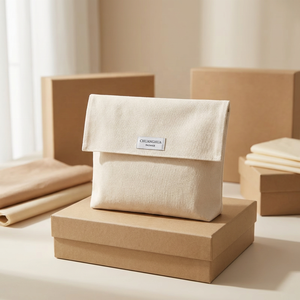 Sac enveloppe en coton et lin recyclable de haute qualité avec fermeture à cordon, logo imprimé à l'écran pour l'emballage de bijoux et de montres - Product Image 5