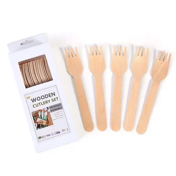 Eco Friendly Cheap Custom 165mm Disposable Wooden Small Fruit Fork Cutlery Set
