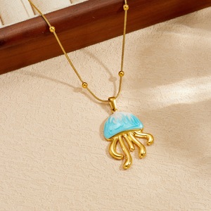 Cute Cartoon Jellyfish Pendant Necklace Gold Plated Stainless Steel Ocean Beach Style Women's Fashion Choker - Product Image 3