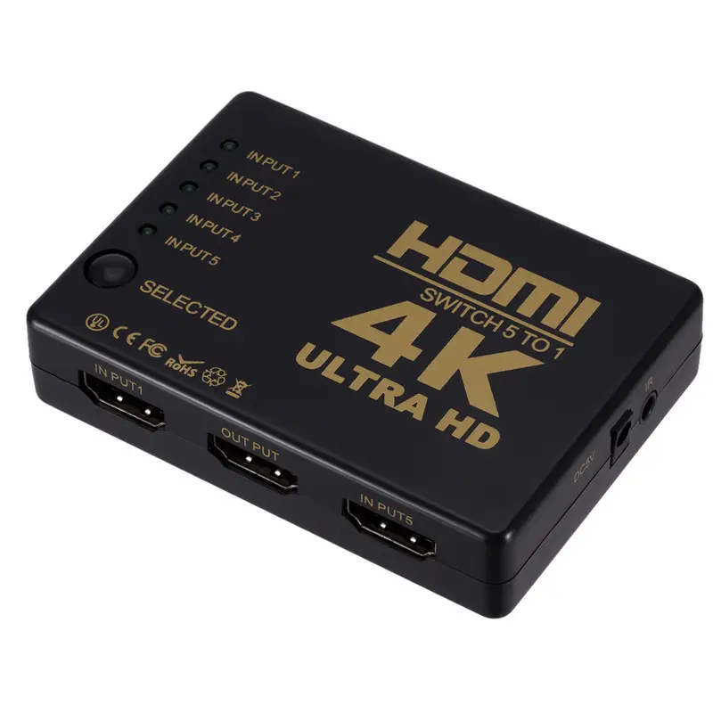 HDMI Switch 4K 60Hz 5 in 1 HDMI Switcher Out with Remote Controller HDMI Splitter 5 Port