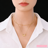 Collar de Doble Cadena con Colgante de Lazo y Flor en Acero Inoxidable Chapado en Oro, Joyería Chic Impermeable para Mujer, Venta al Por Mayor