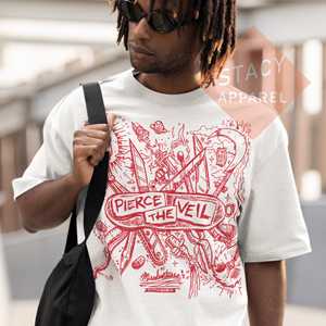 T-shirt unisexe OEM ODM Limited Pierce the Veil, inspiré du groupe PTV Misadventures, en coton lourd - Product Image 5