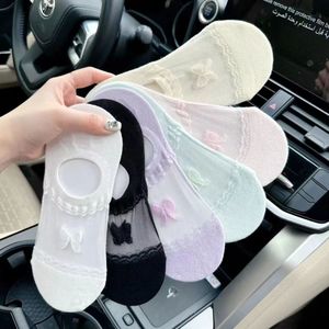Invisible Boat Socks Women Breathable Thin Low Cut Solid Color Bow Design Mixed Colors Polyester Fiber Casual Socks - Product Image 1