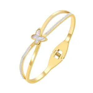 Pulseira banhada a ouro 18K para mulheres, joia fashion de aço inoxidável anti-manchas, pulseira borboleta