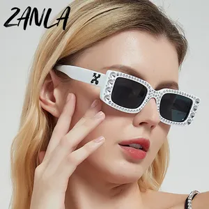 Mode Strass Frame Vierkante Zonnebril Dames Diamant 2023 Nieuwe Zonnebril Luxe Merk Ontwerper Uv400 Kleurrijke Tinten Vrouwen