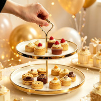 Plateau de service à dessert de luxe à 2 niveaux avec logo personnalisé, en métal émaillé, pour fruits et gâteaux, avec poignée