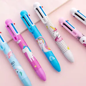Korea Japan creative stationery 6 in 1 multicolor ballpoint pens cartoon unicorn flamingo plastic pen for journal notebook