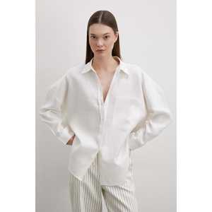 Camisa de Lino para Mujer, Color Crudo, con Botones, Estilo Minimalista para el Día a Día, Tela Sencilla - Product Image 4