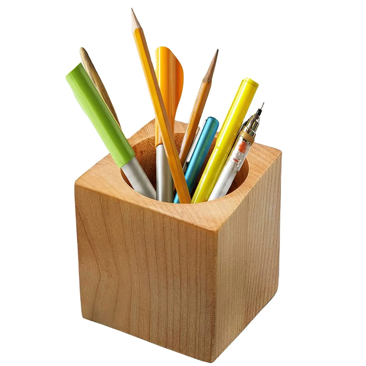 Hot selling bamboo and wood desktop pen holder multifunctional pencil cup basin desktop storage rack