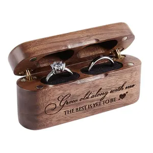 स्वनिर्धारित लोगो अखरोट स्लिम डबल भंडारण धारक शादी आयताकार लकड़ी उपहार अंगूठी बॉक्स
