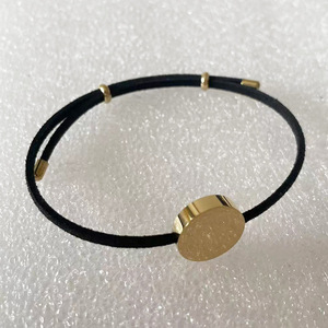 Gelang persahabatan cakram ukir Minimal yang dapat diatur gelang slider tali lembut kulit Suede gelang pesona kosong - Product Image 5