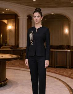 Conjunto de Blazer y Pantalones de Oficina para Mujer, Color Negro, Personalizado OEM ODM - Product Image 5