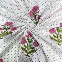 Tissu en coton blanc respirant et léger, imprimé floral rose, motif à pois rouges, textile à fleurs botaniques pour robe Kurti