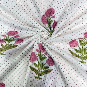 Tissu en coton blanc avec imprimé floral rose et motif à pois rouges, textile à motifs floraux pour robe Kurti, salwar kameez - Product Image 1