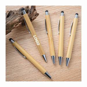 ปากกาไม้ไผ่แบบคลิกปรับแต่งได้พร้อมหัวสัมผัสหน้าจอ - ของขวัญส่งเสริมการขายที่เป็นมิตรกับสิ่งแวดล้อมสำหรับโรงแรม สำนักงาน และนักเรียน - Product Image 1