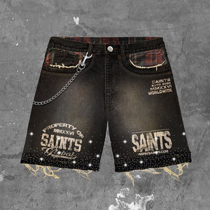Conjunto Personalizado <span class=keywords><strong>de</strong></span> Fábrica <span class=keywords><strong>de</strong></span> Shorts Cortos <span class=keywords><strong>de</strong></span> Mezclilla y Camisa <span class=keywords><strong>de</strong></span> <span class=keywords><strong>Franela</strong></span> Tejida con Diseño Serigrafiado <span class=keywords><strong>para</strong></span> <span class=keywords><strong>Hombre</strong></span> - Product Image 4