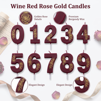 Lilin Angka Merah Burgundy Mewah Motif Mawar Emas - Hiasan Kue Berpola Bunga Timbul Bebas Timbal Ramah Lingkungan Tanpa Asap Buatan Tangan Paskah