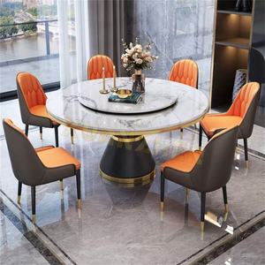 Salle à manger grande table à manger en marbre rustique <span class=keywords><strong>de</strong></span> style européen peu encombrant ensembles <span class=keywords><strong>de</strong></span> dinettes rondes table à manger transformable - Product Image 5