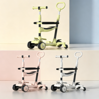 Trottinette Enfant Pliable 3-en-1 Multifonctionnelle avec Poignée Réglable et Roues en Plastique Sûres, Design Mignon d'Usine