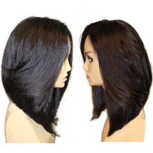 Wig Pixie Cut Pendek Berlapis Yaki Bob, Wig Full Lace Berbahan Sutra, 100% Rambut Asli Brasil, Wig Rambut Asli Silk Top - Product Image 2