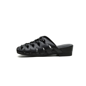 Sandales mules ajourées tissées pour femmes, à bout fermé, talon carré bas, respirantes, décontractées d'été - Product Image 4