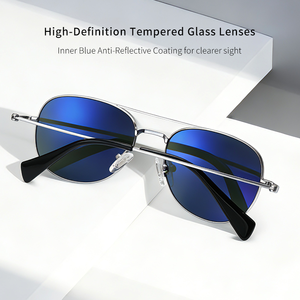 Occhiali <span class=keywords><strong>da</strong></span> sole con lenti in vetro temperato HD, montatura in titanio, stile retrò rotondo, anti UV400, placcatura IP, pellicola blu interna per una visione chiara. - Product Image 3