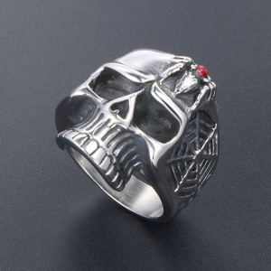 Skull <b>Ring</b> Men's <b>Titanium</b> Steel Geometric Design Red Gemstone Inlay Gift Jewelry SA875 - Product Image 4