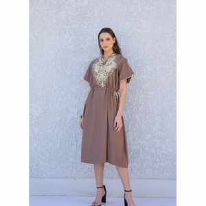 Nuevo atractivo Boho 100% algodón Maxi vestido Vintage bordado pesado trabajo manga corta hasta la rodilla señoras Maxi vestido - Product Image 1