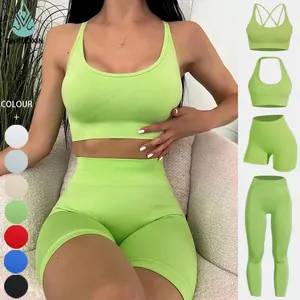 Conjunto de Yoga a la moda, ropa de entrenamiento OEM, conjunto de Yoga sin costuras para Fitness, pantalones deportivos para gimnasio para mujer, ropa deportiva, conjunto de 4 piezas, ropa de gimnasio