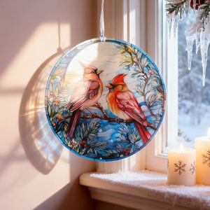 Art Deco Stained Glass Window Hanging <b>Red</b> Bird Stained Glass Suncatcher Panel with <b>Ribbon</b> Christmas Gift - Product Image 6