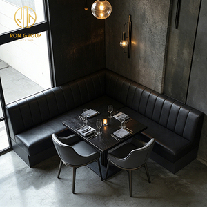Ensemble de mobilier industriel en cuir noir facile à nettoyer pour restaurant de restauration rapide, <span class=keywords><strong>table</strong></span> et chaises, banquette et bancs de coin - Product Image 3