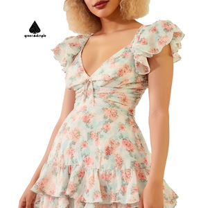 Fabricante de <span class=keywords><strong>Vestidos</strong></span> Personalizados, Vestido Casual de Tul con Estampado Floral para <span class=keywords><strong>Mujer</strong></span>, Vestido de Verano con Corte en A, Diseño Original, Vestido con Volantes de Moda para <span class=keywords><strong>Mujer</strong></span> - Product Image 2